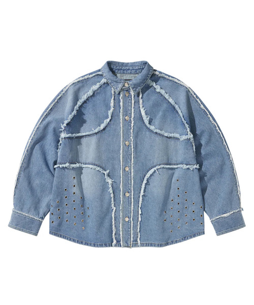 LIBERE（リベーレ）の「LIBERE リベーレ / MODIFIED CROSS OVERSIZED SHIRTS VER-2 レザークロスパッチオーバーサイズデニムシャツ / 251228（シャツ/ブラウス・メンズ・ブルー・LARGE/MEDIUM/SMALL）」の19枚目の写真