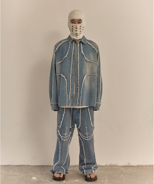 LIBERE（リベーレ）の「LIBERE リベーレ / MODIFIED CROSS OVERSIZED SHIRTS VER-2 レザークロスパッチオーバーサイズデニムシャツ / 251228（シャツ/ブラウス・メンズ・ブルー・LARGE/MEDIUM/SMALL）」の17枚目の写真