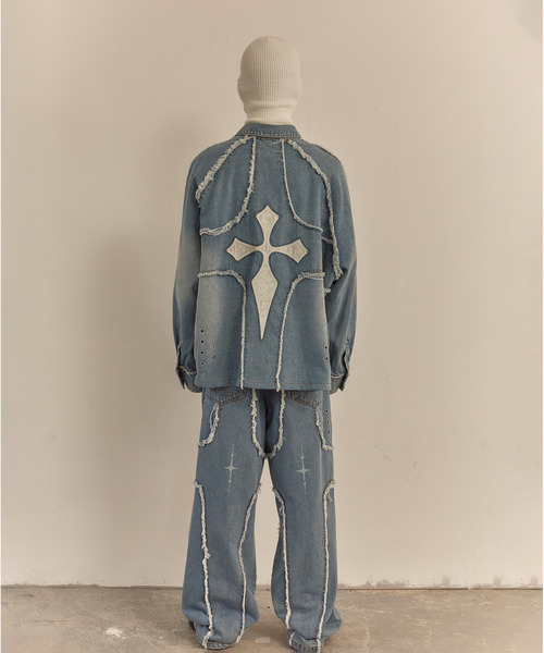 LIBERE（リベーレ）の「LIBERE リベーレ / MODIFIED CROSS OVERSIZED SHIRTS VER-2 レザークロスパッチオーバーサイズデニムシャツ / 251228（シャツ/ブラウス・メンズ・ブルー・LARGE/MEDIUM/SMALL）」の15枚目の写真