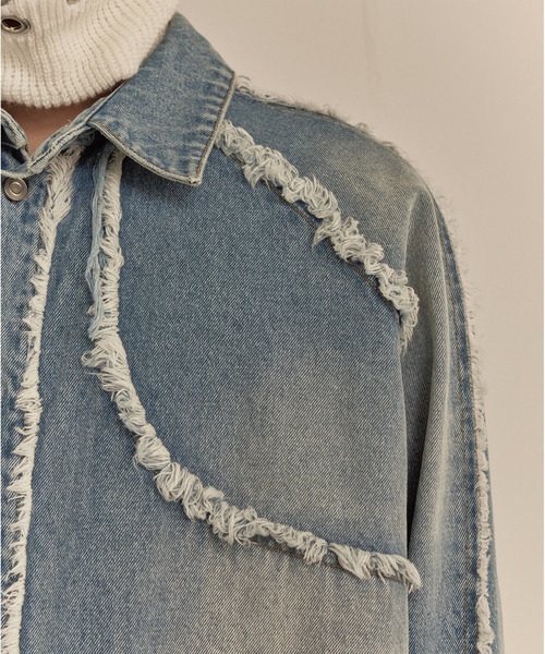 LIBERE（リベーレ）の「LIBERE リベーレ / MODIFIED CROSS OVERSIZED SHIRTS VER-2 レザークロスパッチオーバーサイズデニムシャツ / 251228（シャツ/ブラウス・メンズ・ブルー・LARGE/MEDIUM/SMALL）」の13枚目の写真