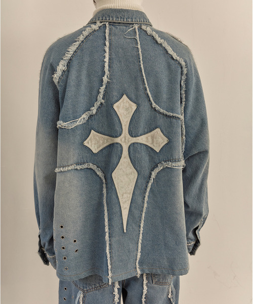 LIBERE（リベーレ）の「LIBERE リベーレ / MODIFIED CROSS OVERSIZED SHIRTS VER-2 レザークロスパッチオーバーサイズデニムシャツ / 251228（シャツ/ブラウス・メンズ・ブルー・LARGE/MEDIUM/SMALL）」の10枚目の写真