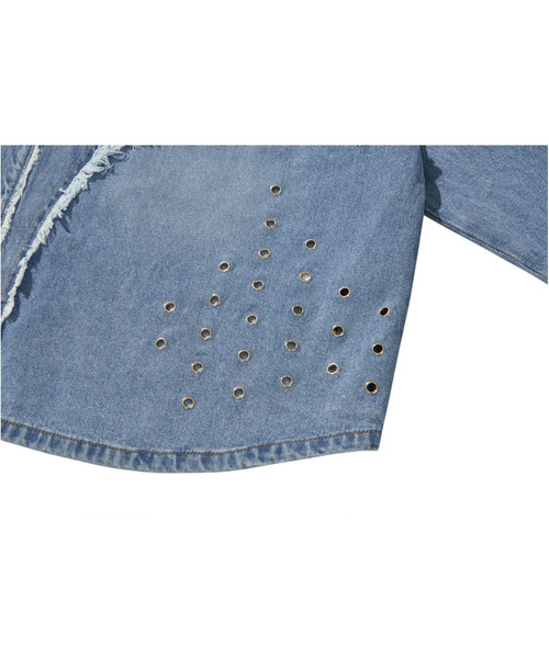 LIBERE（リベーレ）の「LIBERE リベーレ / MODIFIED CROSS OVERSIZED SHIRTS VER-2 レザークロスパッチオーバーサイズデニムシャツ / 251228（シャツ/ブラウス・メンズ・ブルー・LARGE/MEDIUM/SMALL）」の7枚目の写真