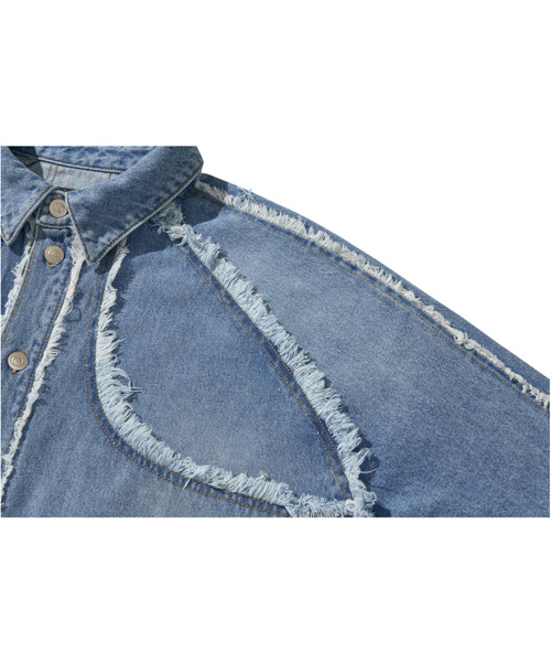 LIBERE（リベーレ）の「LIBERE リベーレ / MODIFIED CROSS OVERSIZED SHIRTS VER-2 レザークロスパッチオーバーサイズデニムシャツ / 251228（シャツ/ブラウス・メンズ・ブルー・LARGE/MEDIUM/SMALL）」の5枚目の写真