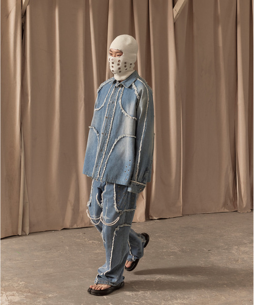 LIBERE（リベーレ）の「LIBERE リベーレ / MODIFIED CROSS OVERSIZED SHIRTS VER-2 レザークロスパッチオーバーサイズデニムシャツ / 251228（シャツ/ブラウス・メンズ・ブルー・LARGE/MEDIUM/SMALL）」の3枚目の写真