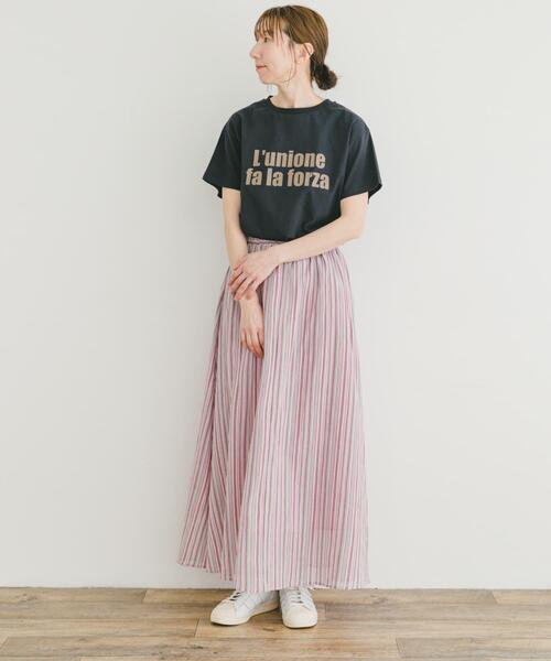 ITEMS URBANRESEARCH(アイテムズ アーバンリサーチ)の「マルチストライプギャザースカート(スカート・レディース・ピンク/ブルー・FREE)」の5枚目の写真