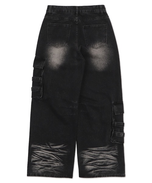 Figments（フィグメンツ）の「ブラスト加工ワイドカーゴパンツ（デニムパンツ・レディース・ブラック・MEDIUM/SMALL/LARGE）」の4枚目の写真