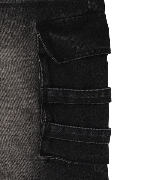 Figments（フィグメンツ）の「ブラスト加工ワイドカーゴパンツ（デニムパンツ・レディース・ブラック・MEDIUM/SMALL/LARGE）」の8枚目の写真