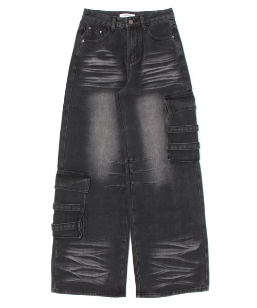 Figments（フィグメンツ）の「ブラスト加工ワイドカーゴパンツ（デニムパンツ・レディース・ブラック・MEDIUM/SMALL/LARGE）」の10枚目の写真