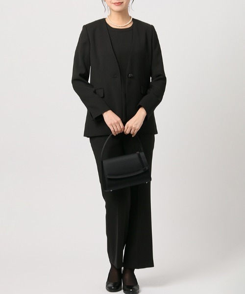 セール】【ブラックフォーマル】＜3点セット＞自宅で洗えるVカラー