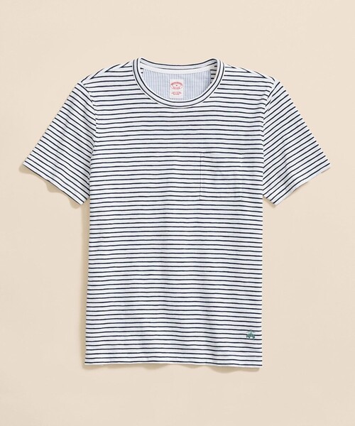 BROOKS BROTHERS（ブルックスブラザーズ）の「コットンジャージー　スラブ　GFロゴ　ストライプ　Tシャツ（Tシャツ/カットソー・メンズ・ブルー/グリーン/レッド/ネイビー・X-LARGE/LARGE/MEDIUM/SMALL/X-SMALL）」の2枚目の写真