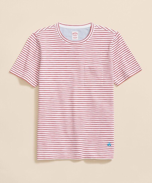 BROOKS BROTHERS（ブルックスブラザーズ）の「コットンジャージー　スラブ　GFロゴ　ストライプ　Tシャツ（Tシャツ/カットソー・メンズ・ブルー/グリーン/レッド/ネイビー・X-LARGE/LARGE/MEDIUM/SMALL/X-SMALL）」の4枚目の写真