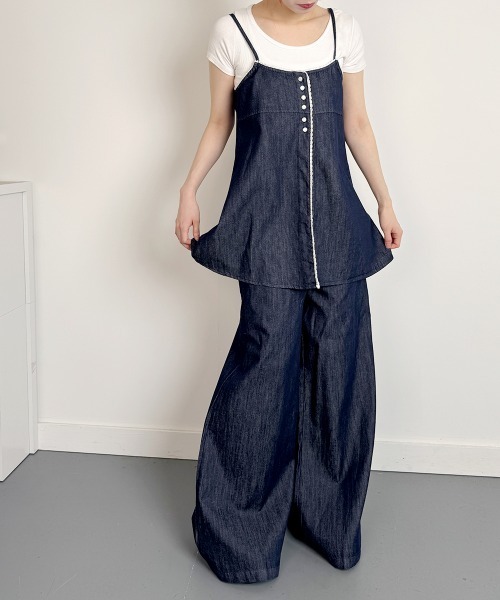 デニムキャミソール ワイドパンツ 2点セットアップ
