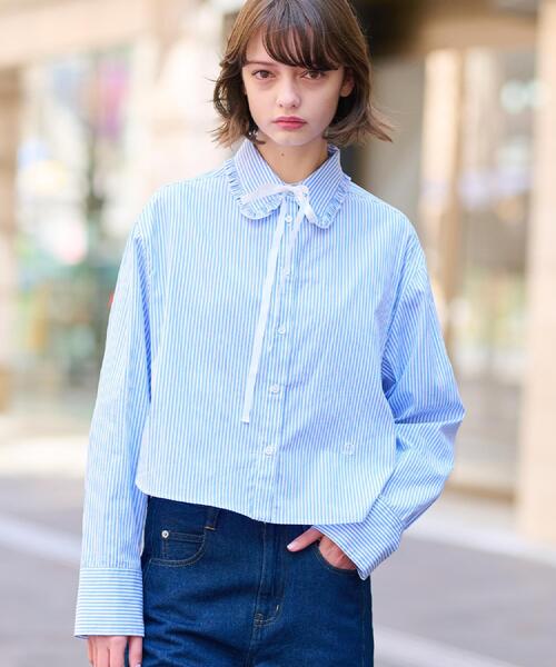 DRESSTERIOR（ドレステリア）の「【洗える/コットン混】フリルカラーオックスブラウス（シャツ/ブラウス・レディース・ブルー系その他4/ライトブルー/ホワイト・38/36/34）」の3枚目の写真