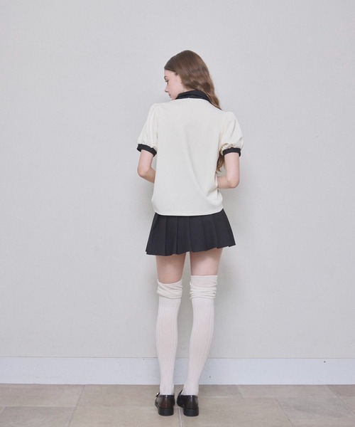 Lallana ギャザーリボンポロトップ　アイボリー　フリーサイズ　美品 ギャザーリボンポロトップ（その他トップス）｜Lallana