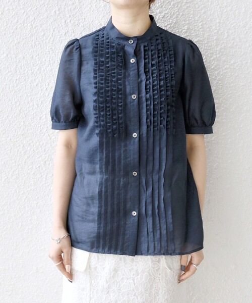 SHIPS any⭐︎シアー フリル バンドカラー パフ ブラウス⭐︎手洗可 SHIPS｜SHIPS any:<手洗い可能>シアー フリル バンドカラー パフ