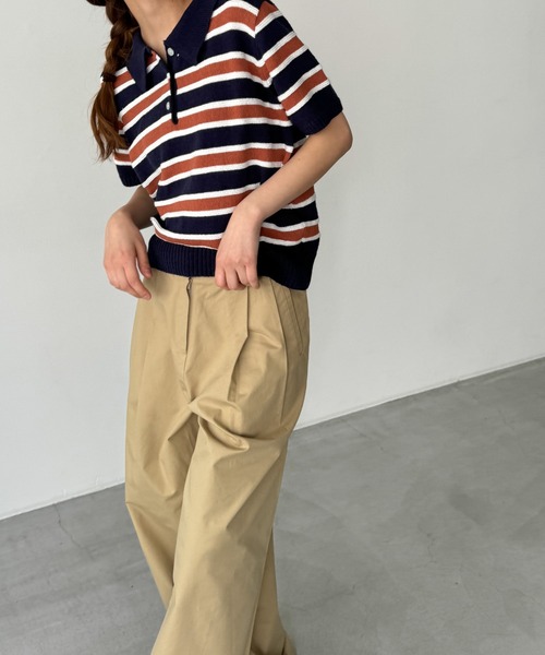CANAL JEAN(キャナルジーン)の「El mar コットンボーダー半袖ポロ(ポロシャツ・レディース・ブラウン・ONE SIZE)」の2枚目の写真