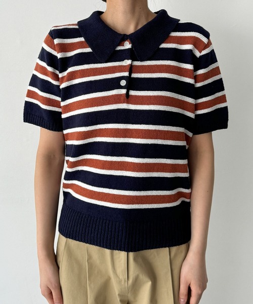 CANAL JEAN(キャナルジーン)の「El mar コットンボーダー半袖ポロ(ポロシャツ・レディース・ブラウン・ONE SIZE)」の5枚目の写真