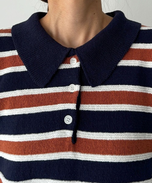 CANAL JEAN(キャナルジーン)の「El mar コットンボーダー半袖ポロ(ポロシャツ・レディース・ブラウン・ONE SIZE)」の8枚目の写真