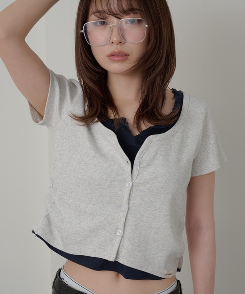 RAY CASSIN（レイカズン）の「レース付レイヤードカーディガン（Tシャツ/カットソー・レディース・ブルー系その他2/ホワイト系その他2/ホワイト系その他/ネイビー・FREE）」の2枚目の写真