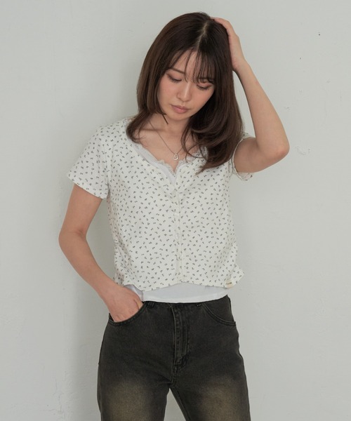 RAY CASSIN（レイカズン）の「レース付レイヤードカーディガン（Tシャツ/カットソー・レディース・ブルー系その他2/ホワイト系その他2/ホワイト系その他/ネイビー・FREE）」の13枚目の写真