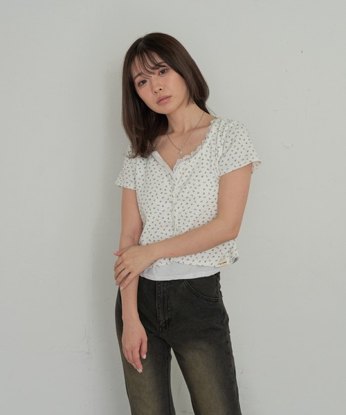 RAY CASSIN（レイカズン）の「レース付レイヤードカーディガン（Tシャツ/カットソー・レディース・ブルー系その他2/ホワイト系その他2/ホワイト系その他/ネイビー・FREE）」の16枚目の写真