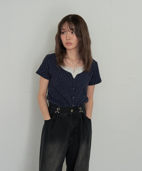 レース付レイヤードカーディガン（Tシャツ/カットソー）｜RAY