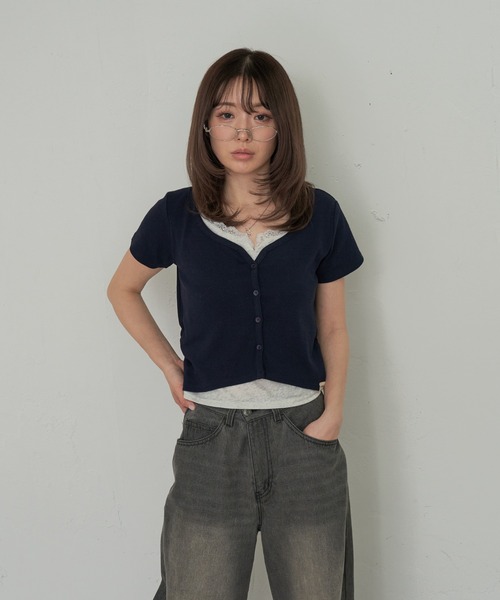 RAY CASSIN（レイカズン）の「レース付レイヤードカーディガン（Tシャツ/カットソー・レディース・ブルー系その他2/ホワイト系その他2/ホワイト系その他/ネイビー・FREE）」の18枚目の写真