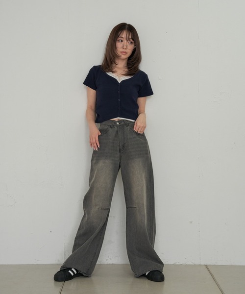 RAY CASSIN（レイカズン）の「レース付レイヤードカーディガン（Tシャツ/カットソー・レディース・ブルー系その他2/ホワイト系その他2/ホワイト系その他/ネイビー・FREE）」の19枚目の写真