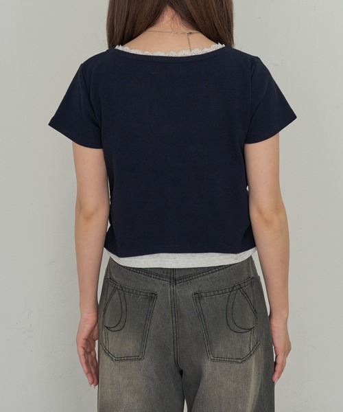 RAY CASSIN（レイカズン）の「レース付レイヤードカーディガン（Tシャツ/カットソー・レディース・ブルー系その他2/ホワイト系その他2/ホワイト系その他/ネイビー・FREE）」の6枚目の写真