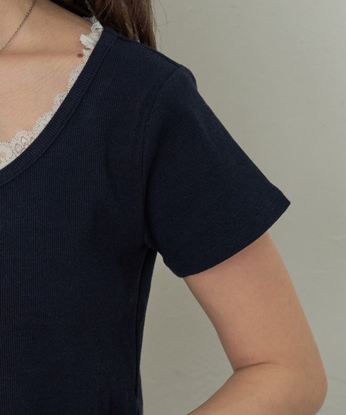 RAY CASSIN（レイカズン）の「レース付レイヤードカーディガン（Tシャツ/カットソー・レディース・ブルー系その他2/ホワイト系その他2/ホワイト系その他/ネイビー・FREE）」の8枚目の写真