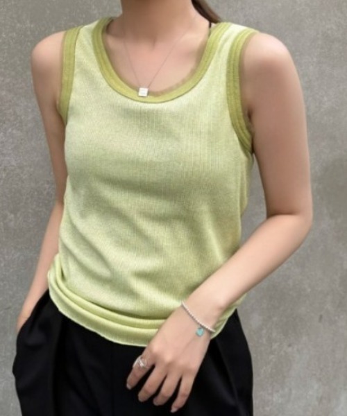 Lui's（ルイス）の「ラメリブタンクトップ（タンクトップ・レディース・グレー/ブラック/黄緑系・FREE）」の3枚目の写真