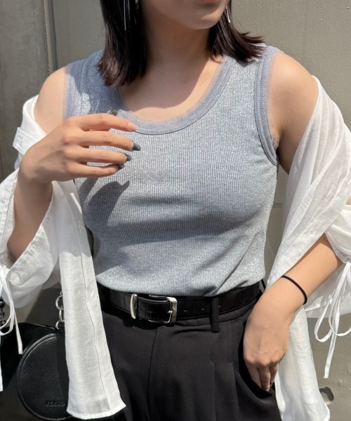 Lui's（ルイス）の「ラメリブタンクトップ（タンクトップ・レディース・グレー/ブラック/黄緑系・FREE）」の2枚目の写真