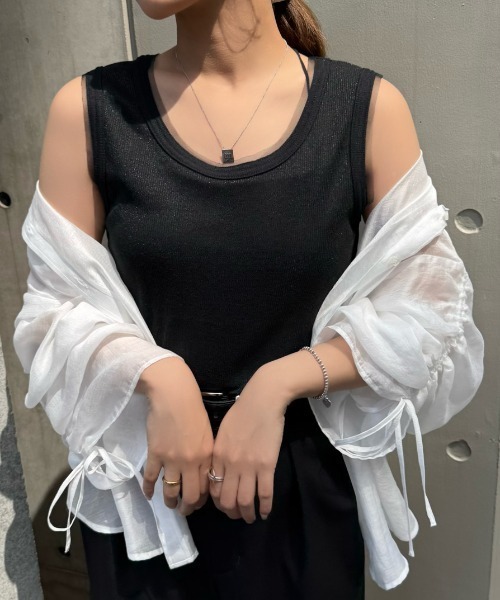 Lui's（ルイス）の「ラメリブタンクトップ（タンクトップ・レディース・グレー/ブラック/黄緑系・FREE）」の4枚目の写真