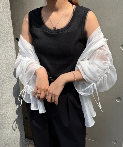 Lui's（ルイス）の「ラメリブタンクトップ（タンクトップ・レディース・グレー/ブラック/黄緑系・FREE）」の7枚目の写真