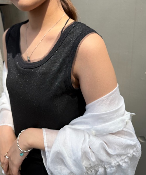 Lui's（ルイス）の「ラメリブタンクトップ（タンクトップ・レディース・グレー/ブラック/黄緑系・FREE）」の6枚目の写真