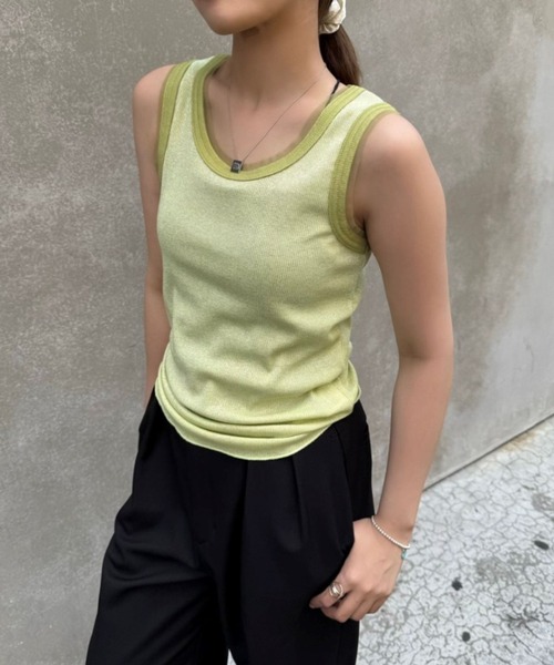 Lui's（ルイス）の「ラメリブタンクトップ（タンクトップ・レディース・グレー/ブラック/黄緑系・FREE）」の9枚目の写真