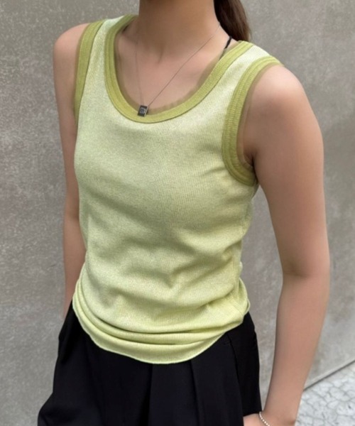 Lui's（ルイス）の「ラメリブタンクトップ（タンクトップ・レディース・グレー/ブラック/黄緑系・FREE）」の14枚目の写真