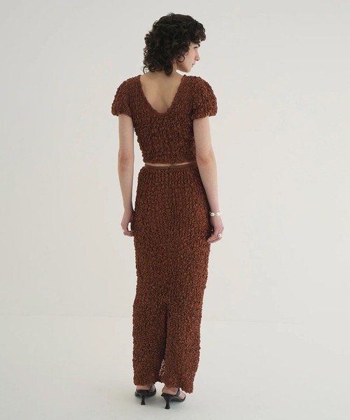 CLANE（クラネ）の「W FACE SHIRRING CRROPED TOPS（Tシャツ/カットソー・レディース・ブラウン/アイボリー/ブラック・1/2）」の11枚目の写真