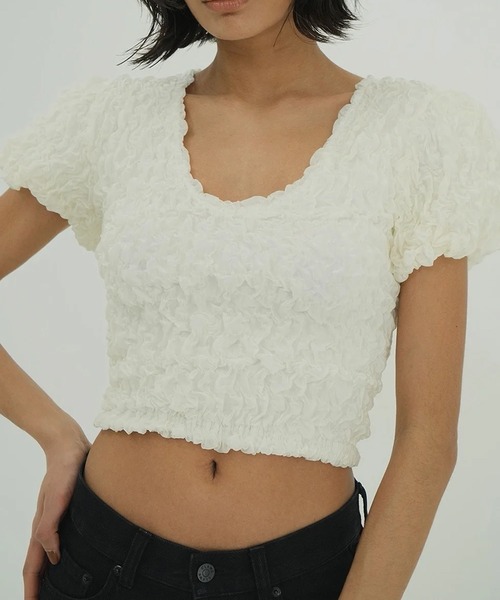 CLANE（クラネ）の「W FACE SHIRRING CRROPED TOPS（Tシャツ/カットソー・レディース・ブラウン/アイボリー/ブラック・1/2）」の17枚目の写真