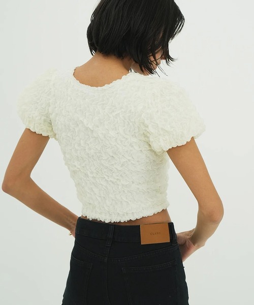 CLANE（クラネ）の「W FACE SHIRRING CRROPED TOPS（Tシャツ/カットソー・レディース・ブラウン/アイボリー/ブラック・1/2）」の20枚目の写真