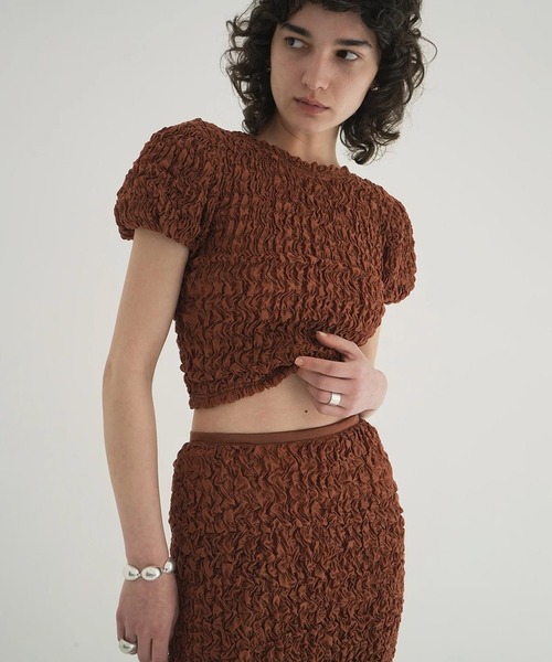 W FACE SHIRRING CRROPED TOPS（Tシャツ/カットソー）｜CLANE