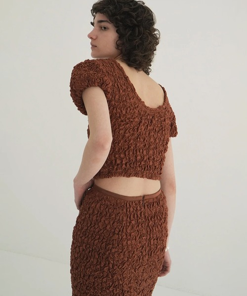 CLANE（クラネ）の「W FACE SHIRRING CRROPED TOPS（Tシャツ/カットソー・レディース・ブラウン/アイボリー/ブラック・1/2）」の7枚目の写真