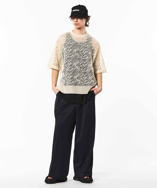 UNISEX》Prime-Over Random Mesh Crew Neck Knit T-shirt