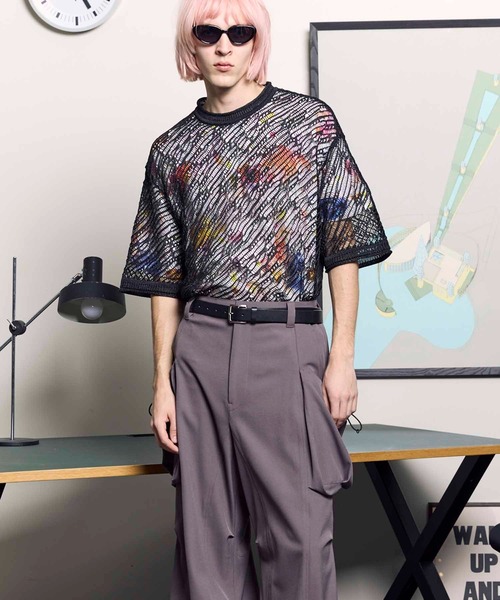 UNISEX》Prime-Over Random Mesh Crew Neck Knit T-shirt