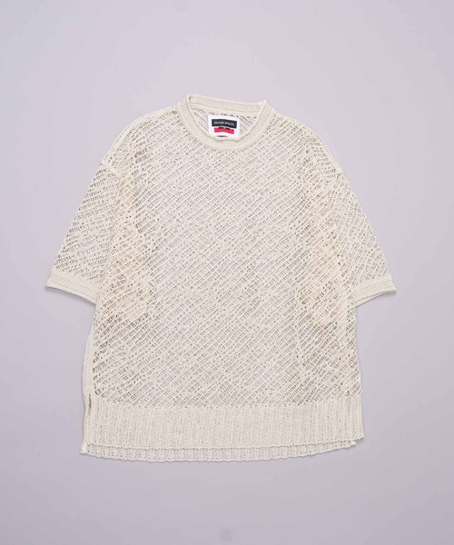 MAISON SPECIAL メッシュニット ホワイト UNISEX》Prime-Over Random Mesh Crew Neck Knit T-shirt