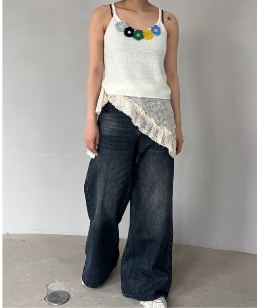 tシャツ Uネック フラワーモチーフ ニットキャミソール FC25S222「Fano Studios」「2025SS」 レディース Uネック フラワーモチーフ ニットキャミソール FC25S222【Fano