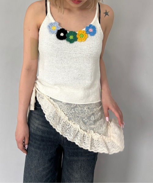 tシャツ Uネック フラワーモチーフ ニットキャミソール FC25S222「Fano Studios」「2025SS」 レディース Uネック フラワーモチーフ ニットキャミソール FC25S222【Fano