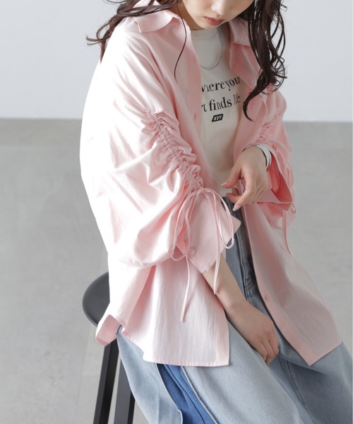 FREE'S MART（フリーズマート）の「◆袖シャーリングオーバーシャツ（シャツ/ブラウス・レディース・ブルー/ブルー系その他/ホワイト/ピンク/ブラウン系その他/ホワイト系その他・FREE）」の7枚目の写真