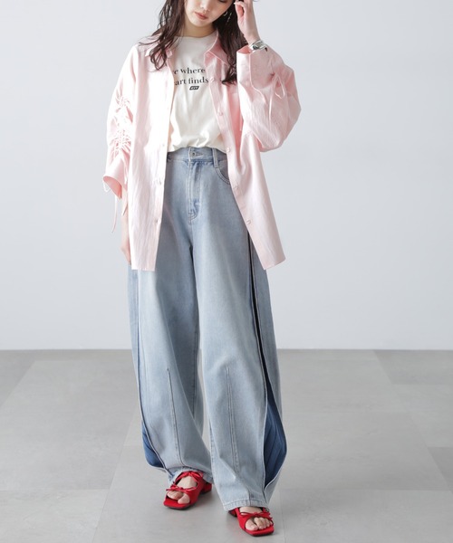 FREE'S MART（フリーズマート）の「◆袖シャーリングオーバーシャツ（シャツ/ブラウス・レディース・ブルー/ブルー系その他/ホワイト/ピンク/ブラウン系その他/ホワイト系その他・FREE）」の11枚目の写真