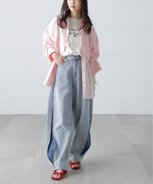 FREE'S MART（フリーズマート）の「◆袖シャーリングオーバーシャツ（シャツ/ブラウス・レディース・ブルー/ブルー系その他/ホワイト/ピンク/ブラウン系その他/ホワイト系その他・FREE）」の12枚目の写真